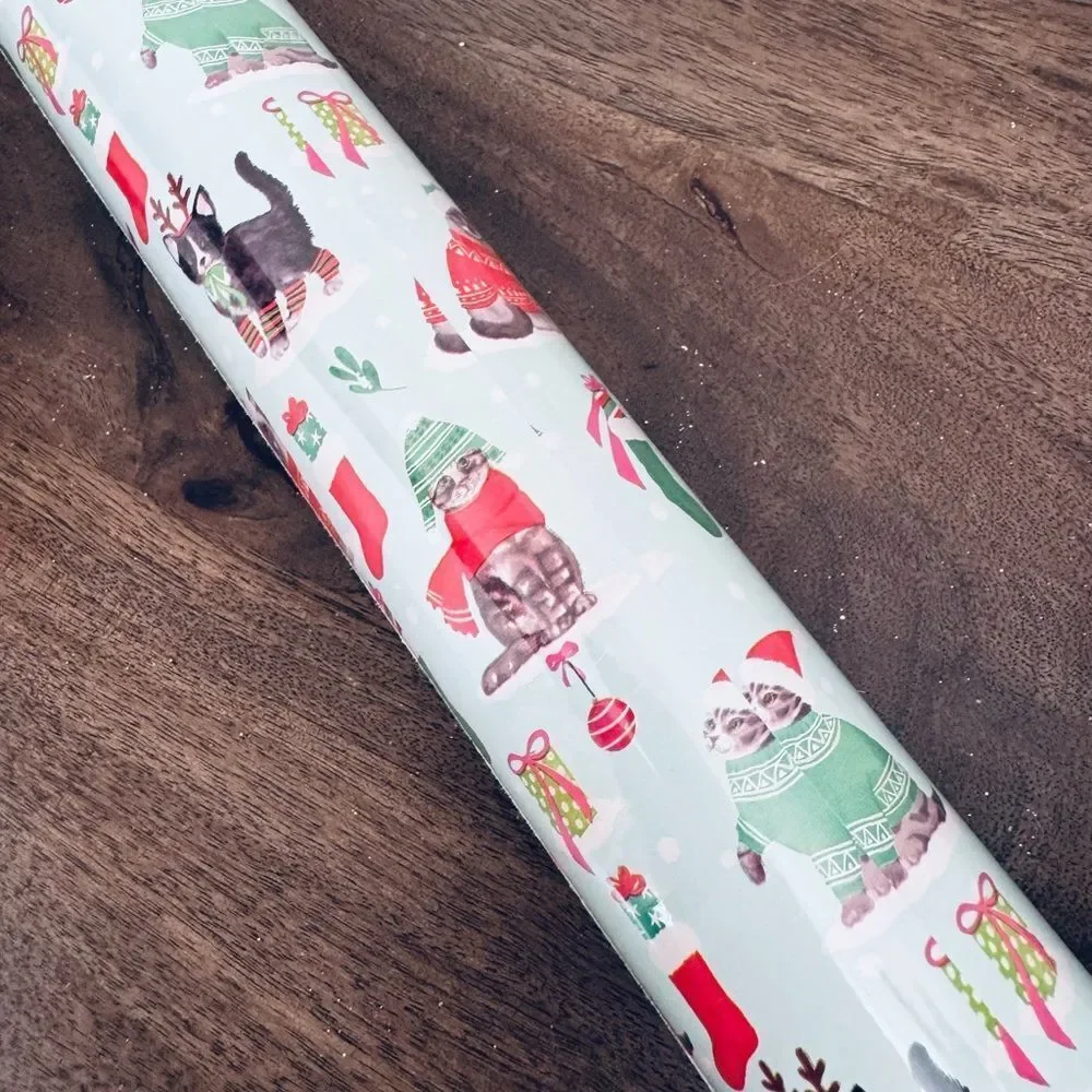 Christmas Cats Blue Holiday Gift Wrap Wrapping Paper Roll